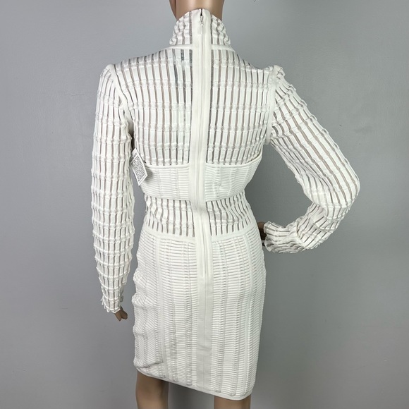 NEW HERVE LEGER WHITE SHADOW STRIPE MINI DRESS - Picture 7 of 10